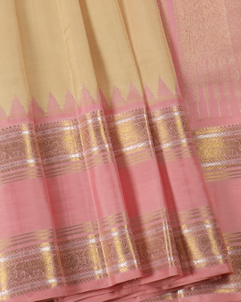 Beige Handwoven Kanjivaram Silk Saree T4137944