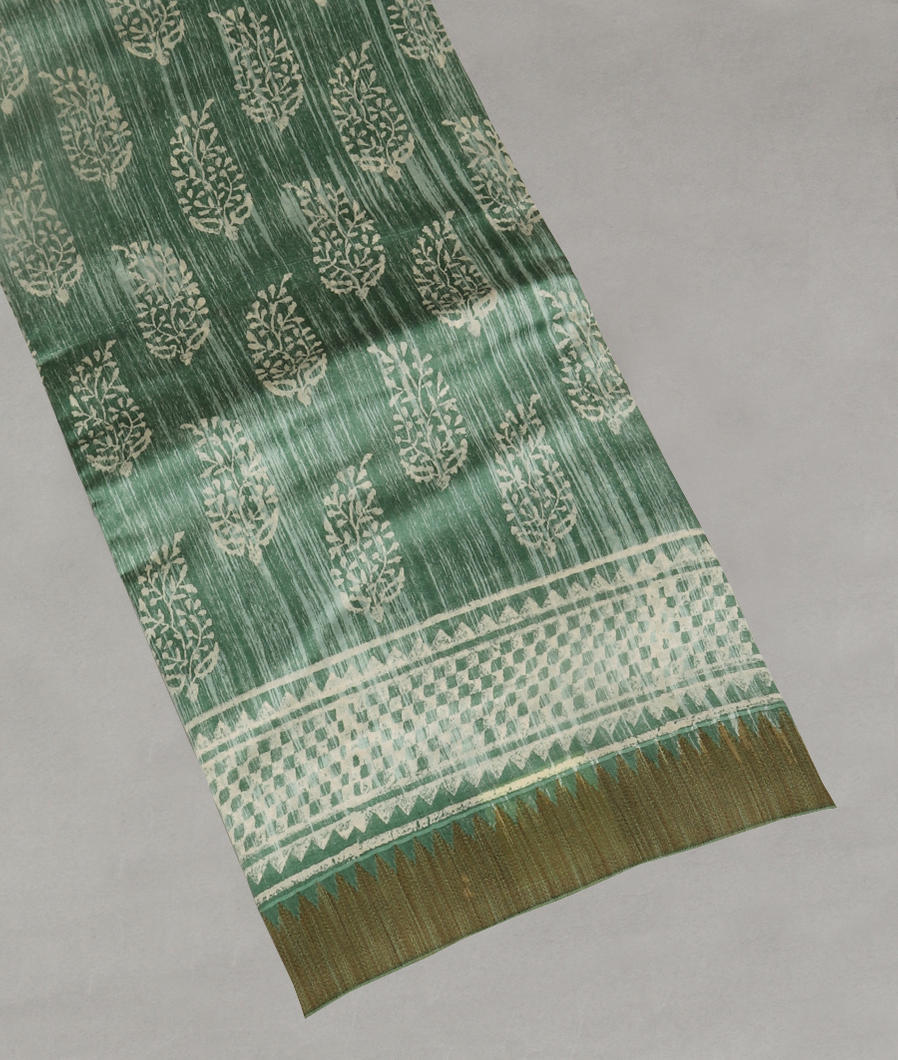 Green Soft Printed Cotton Saree T411154-image