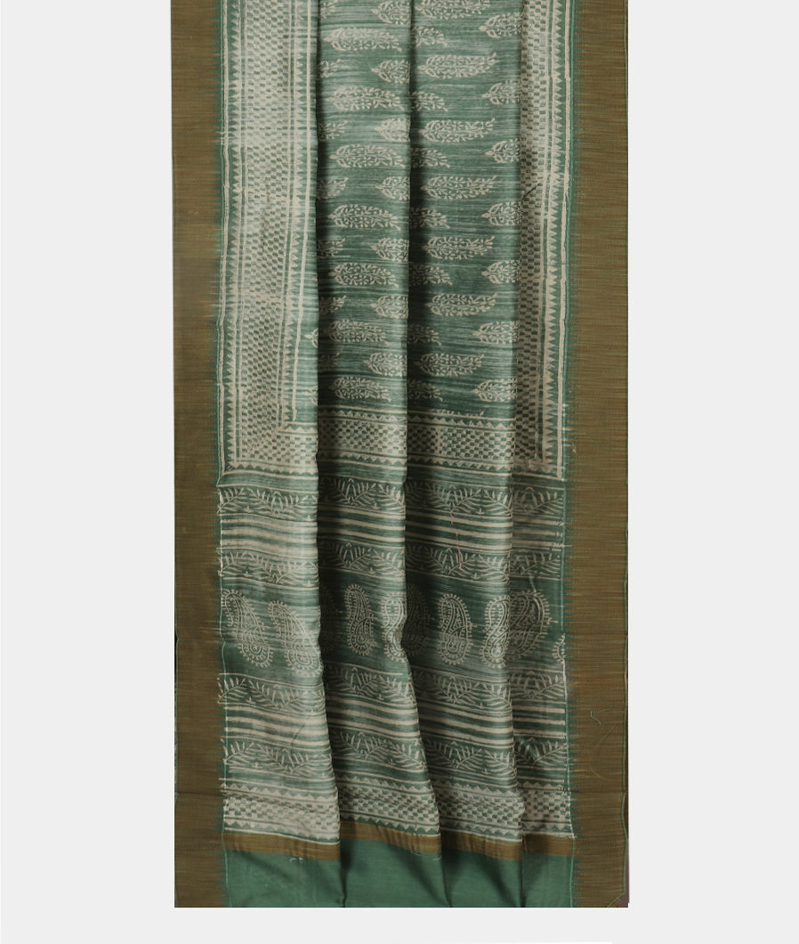 Green Soft Printed Cotton Saree T4111542