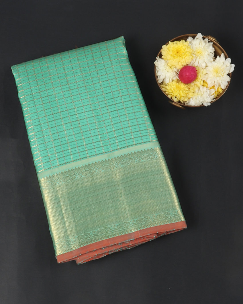 Greenish Blue Handwoven Kanjivaram Silk Saree T412475-image