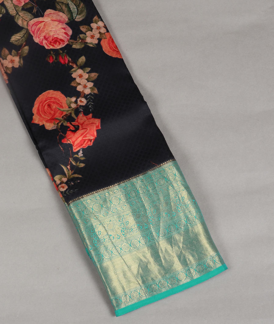 Black Printed Soft Silk Saree T406618-image