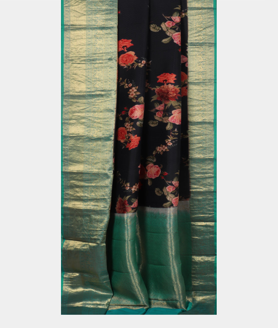 Black Printed Soft Silk Saree T4066182