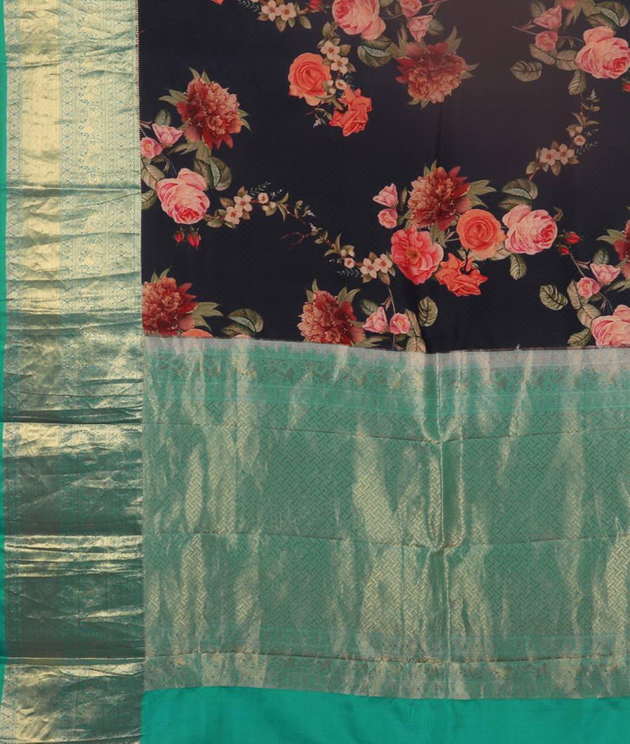 Black Printed Soft Silk Saree T4066184