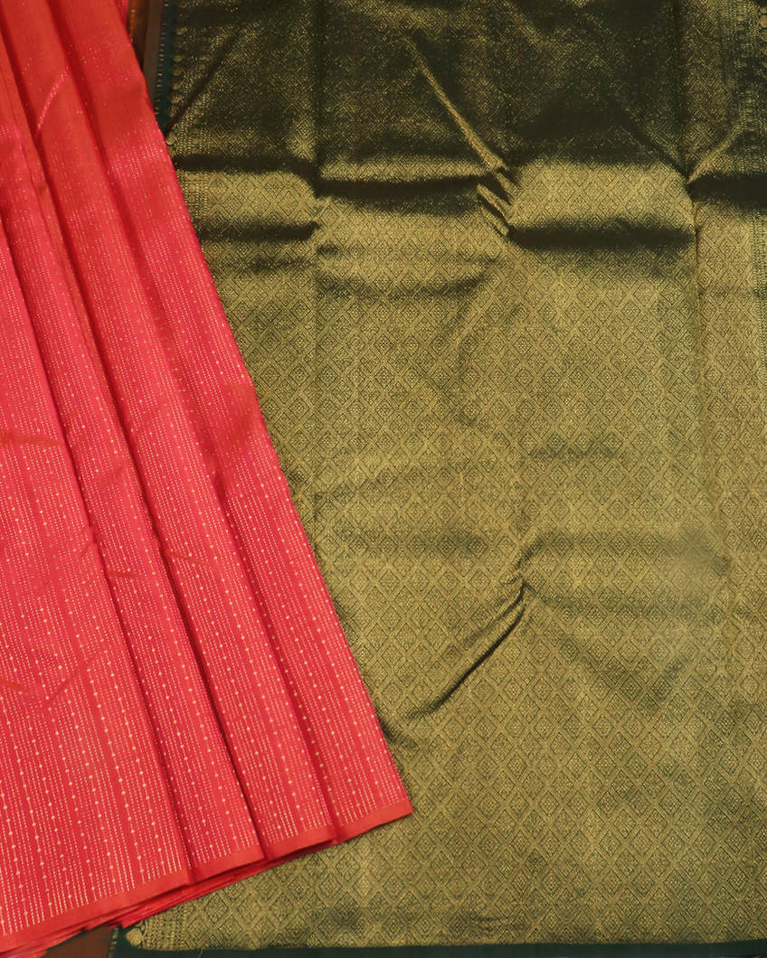 Pinkish Orange Handwoven Kanjivaram Silk Saree T4120832