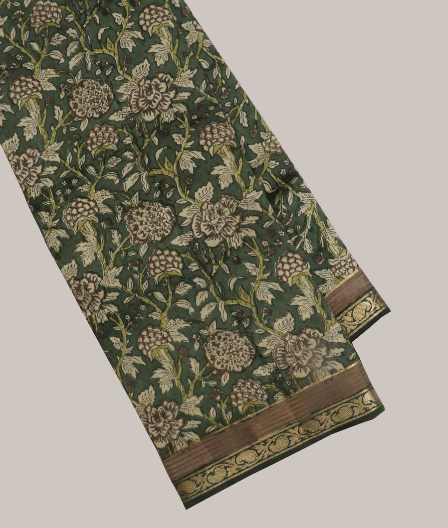 Green Printed Cotton Saree T250551-image