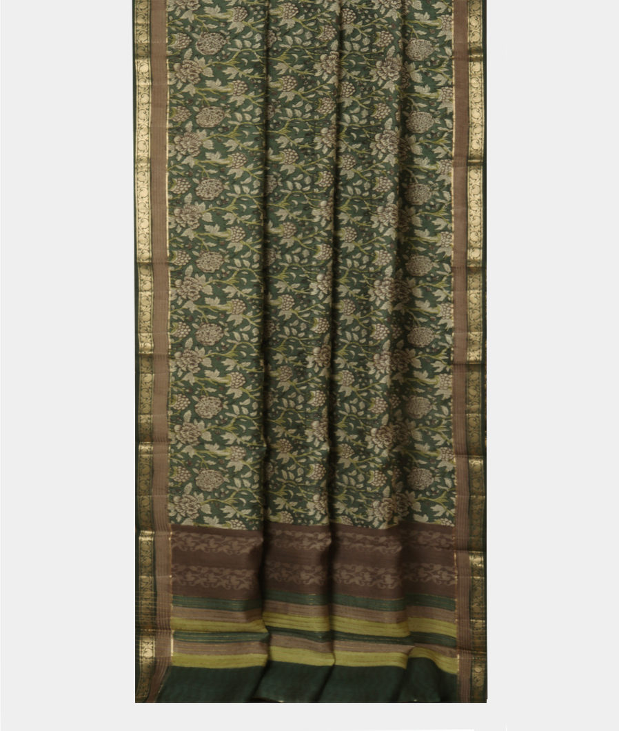 Green Printed Cotton Saree T2505512