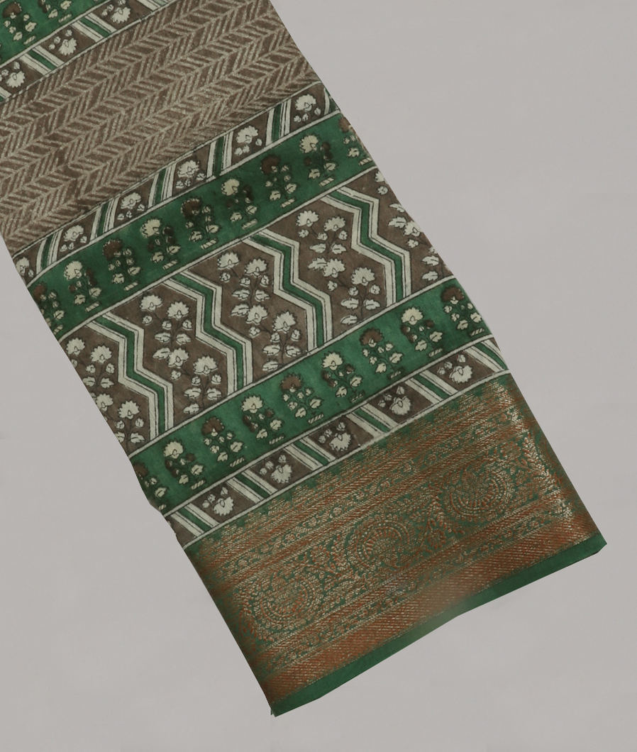 Green Printed Cotton Saree T252114-image