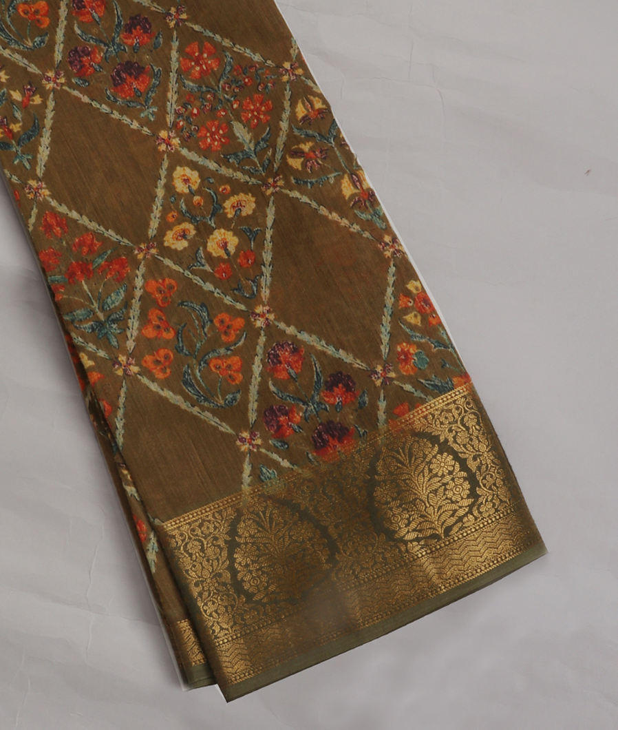 Green Tussar Printed Saree T80118-image