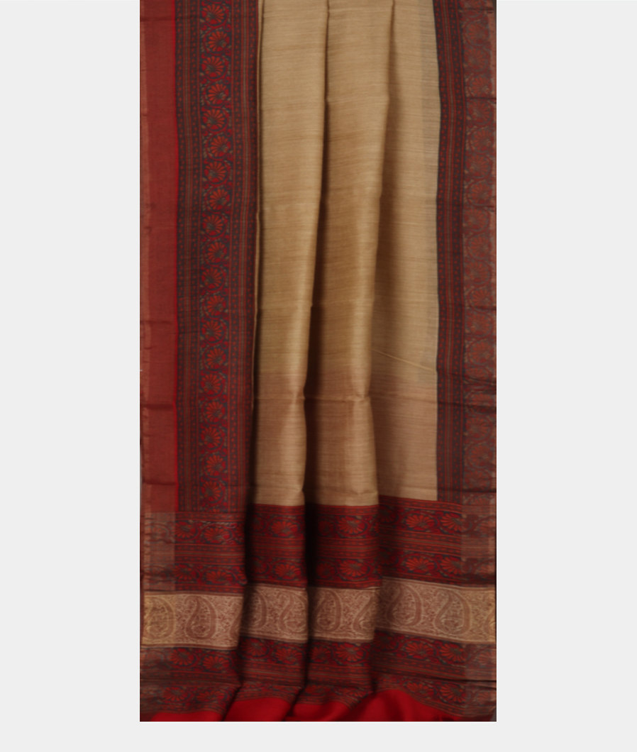 Beige Tussar Printed Saree T2219112