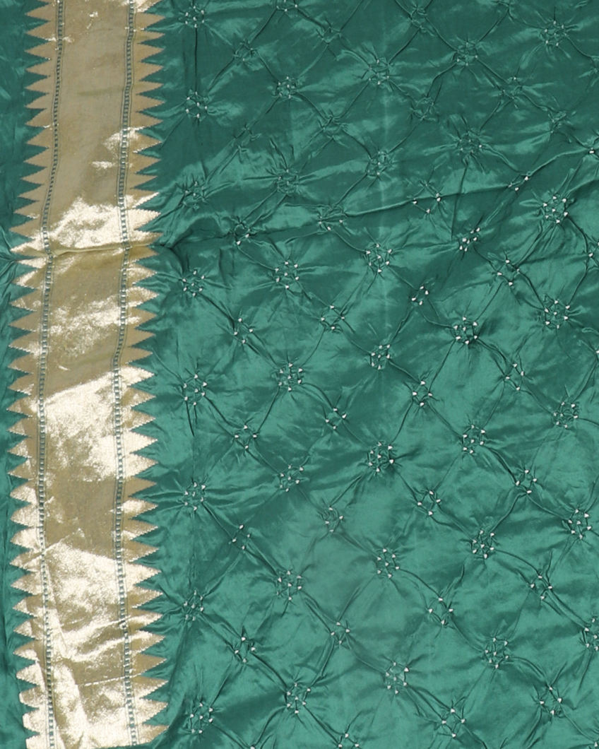 Greenish Blue Bandhani Silk Saree With Paithani Border and Pallu T3949663