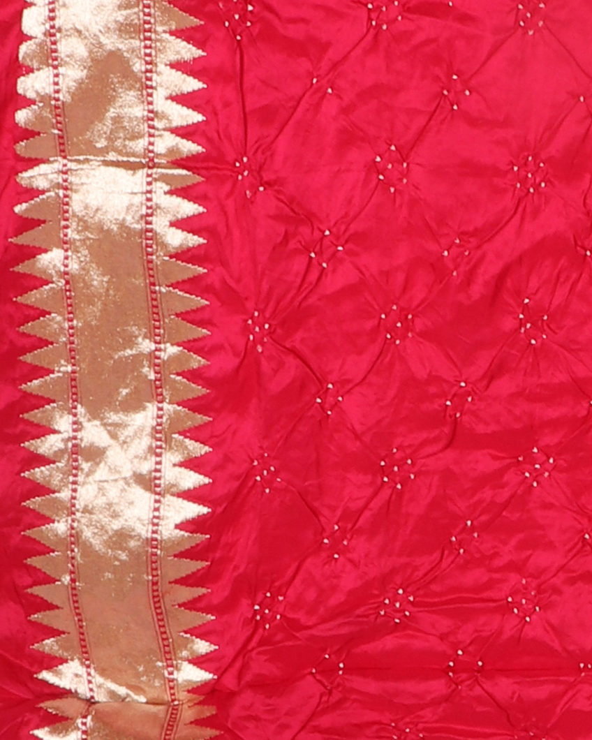Magenta Bandhani Silk Saree With Paithani Border and Pallu T3949653