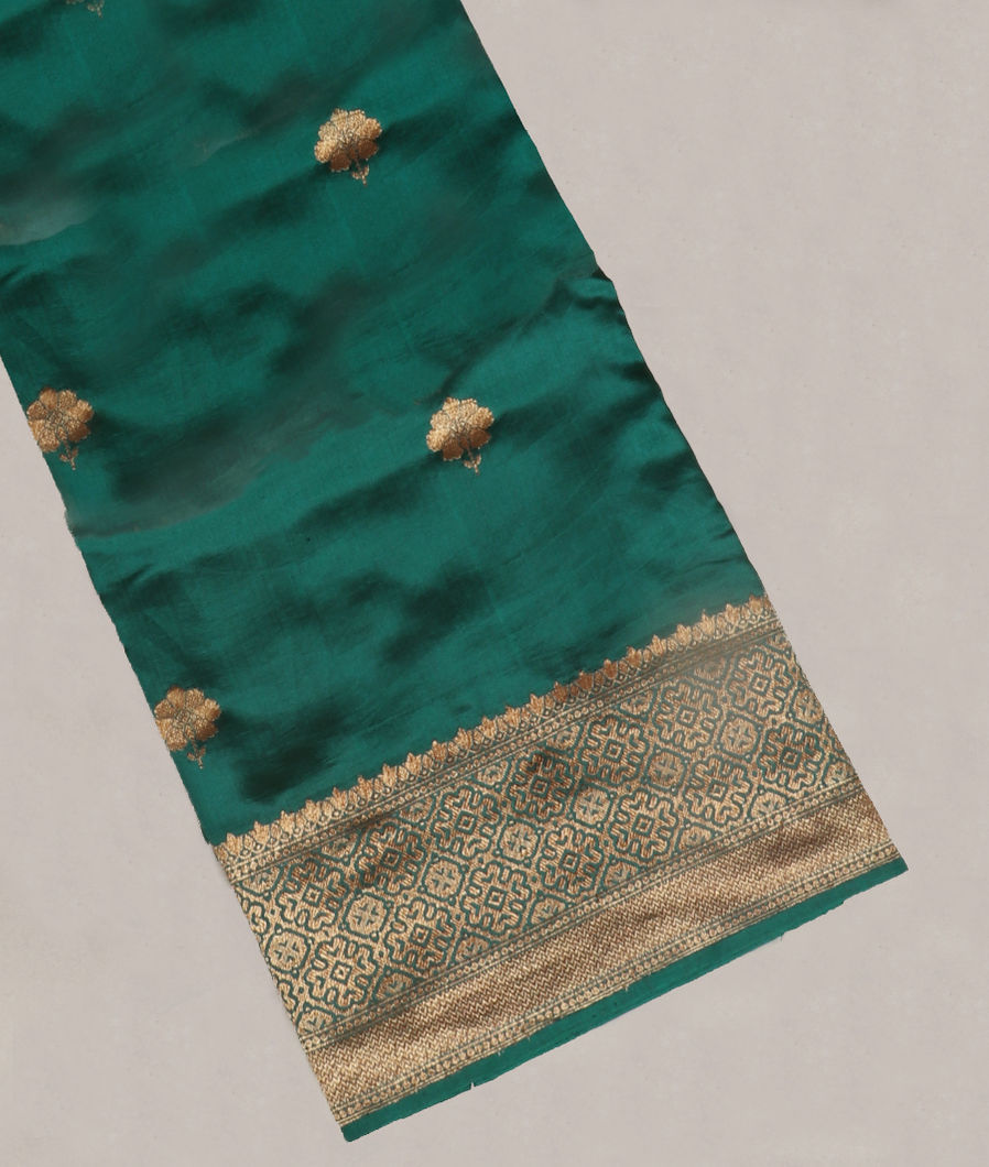 Peacock Green Banaras Silk Saree T414949-image