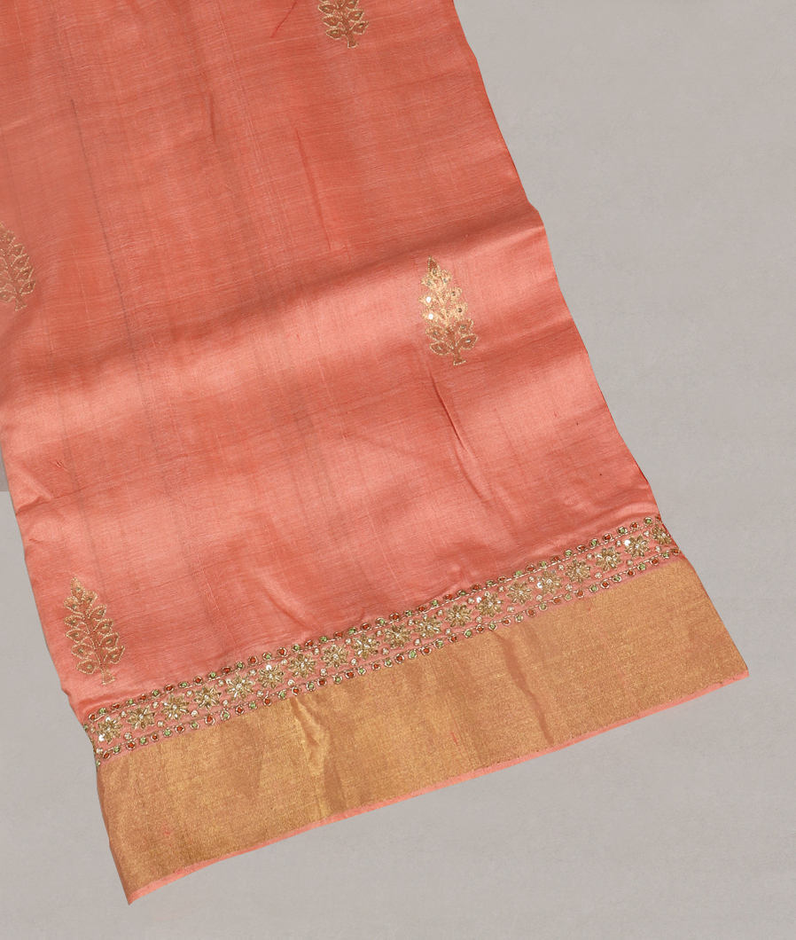 Peach Tussar Embroidery Saree T375118-image