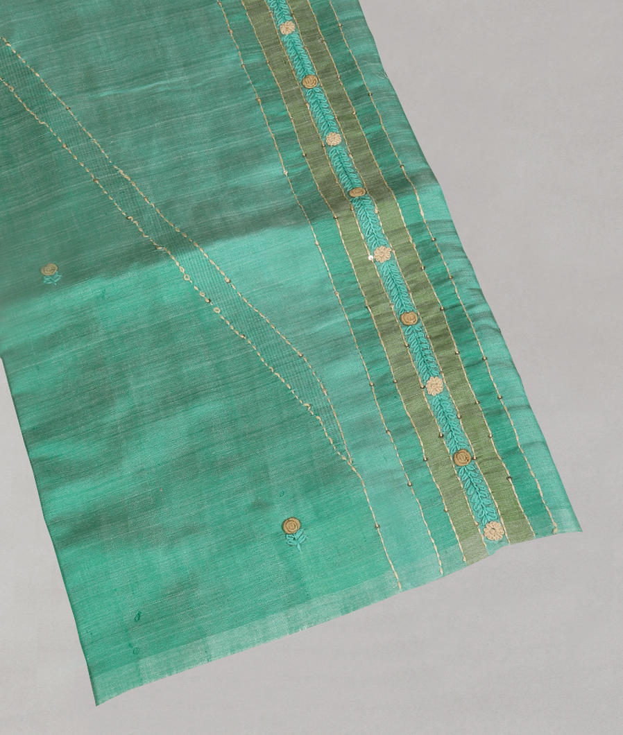 Green Tussar Embroidery Saree T405676-image
