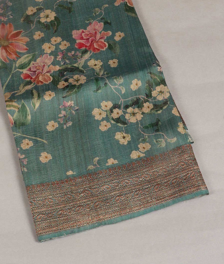 Blue Printed Banaras Tussar Georgette Saree T410271-image