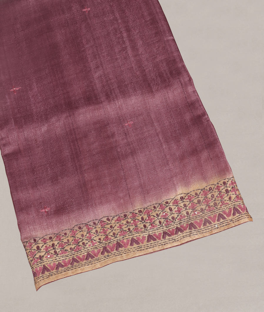 Mauve Pink Tussar Embroidery Saree T399414-image