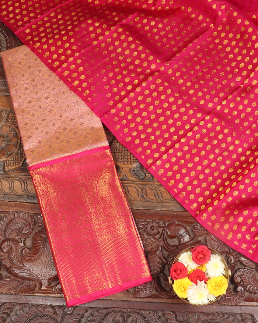 Pink Handwoven Kanjivaram Tissue Silk Pavadai and Dupatta T399586-image