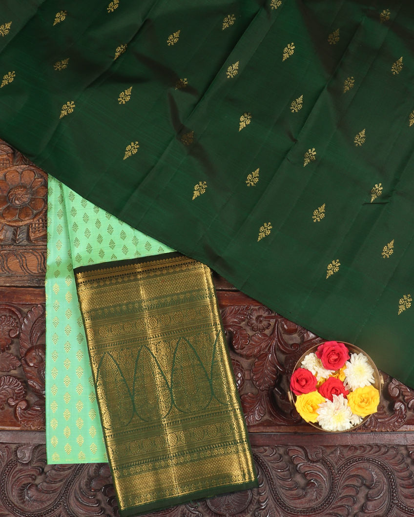 Green Handwoven Kanjivaram Silk Pavadai and Dupatta T387230-image