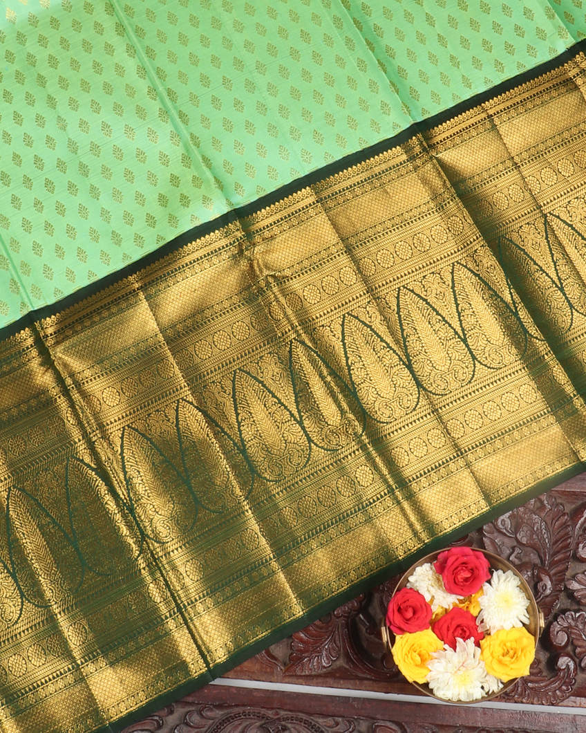 Green Handwoven Kanjivaram Silk Pavadai and Dupatta T3872302