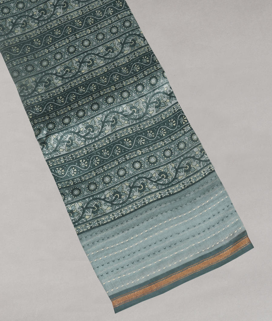Bluish Grey Soft Printed Cotton Saree T410179-image