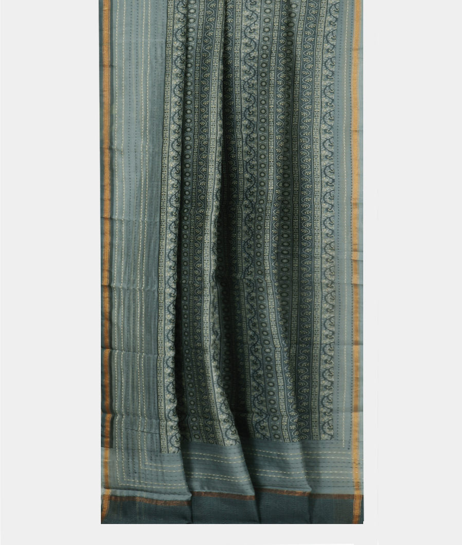 Bluish Grey Soft Printed Cotton Saree T4101792