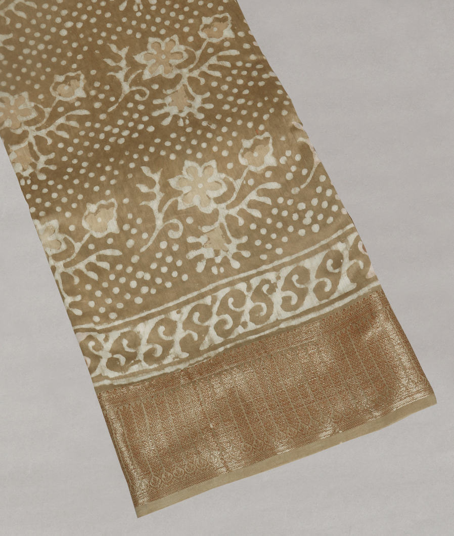 Greenish Beige Soft Printed Cotton Saree T411177-image