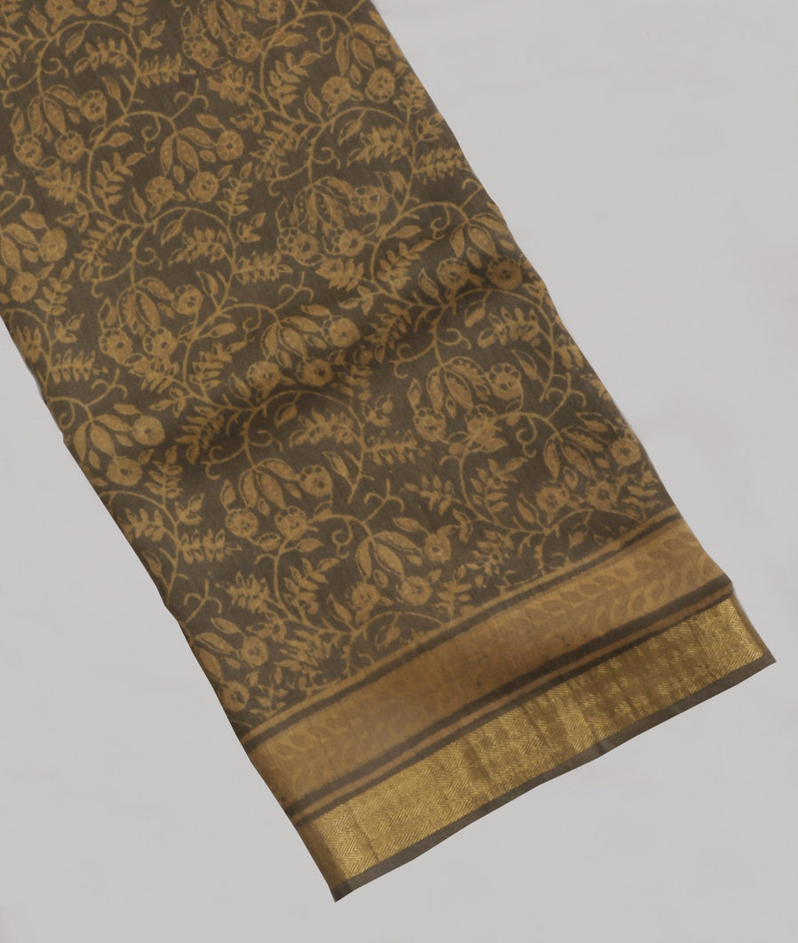 Brownish Grey Tussar Printed Saree T9847-image