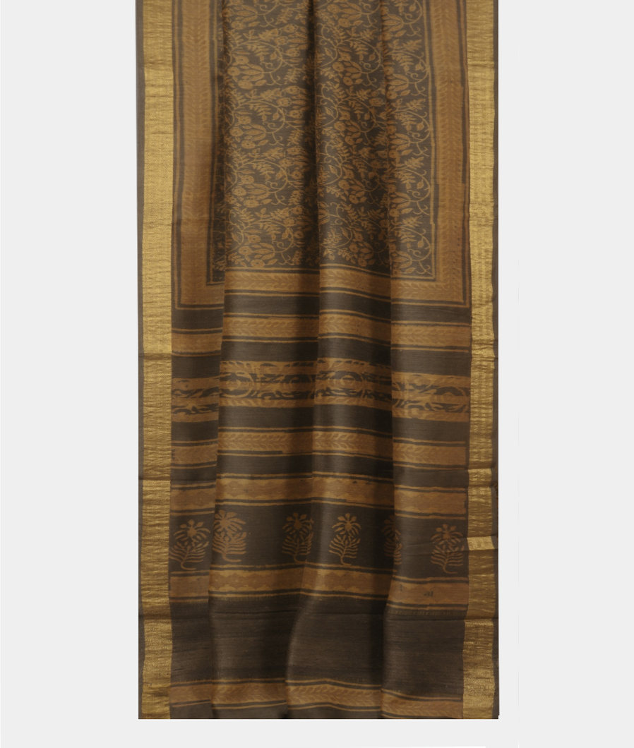 Brownish Grey Tussar Printed Saree T98472