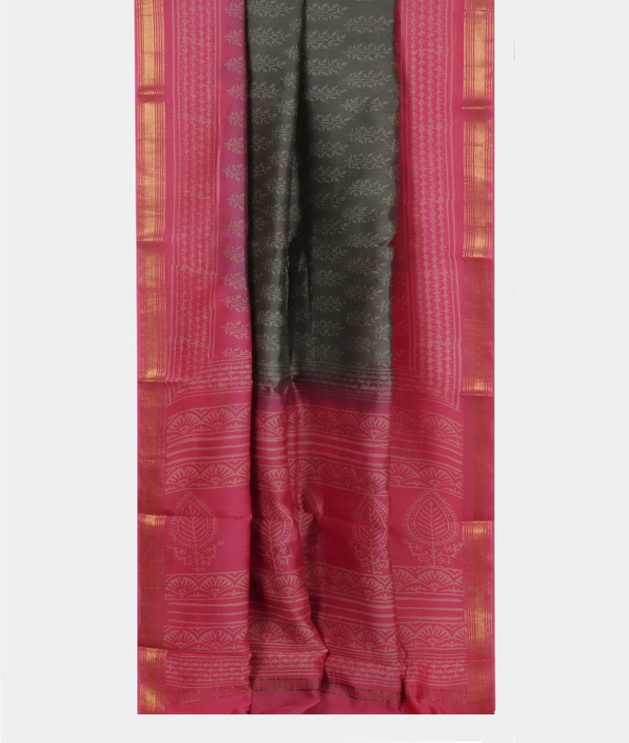 Grey Soft Printed Cotton Saree T4111602