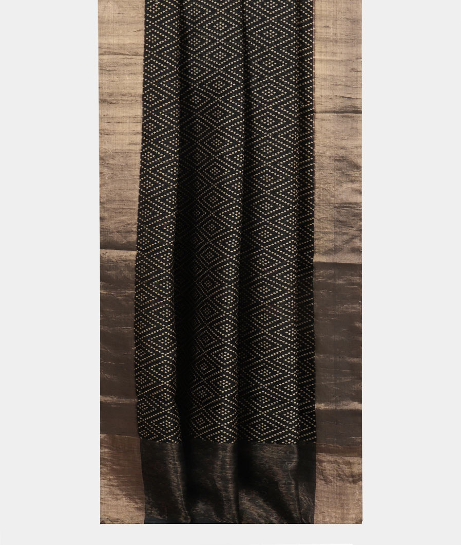 Black Printed Raw Silk Saree T3762492