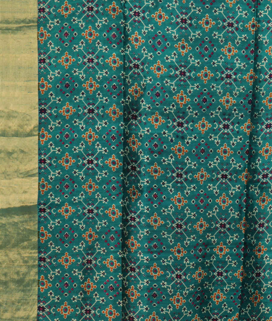 Blue Printed Raw Silk Saree T4028003
