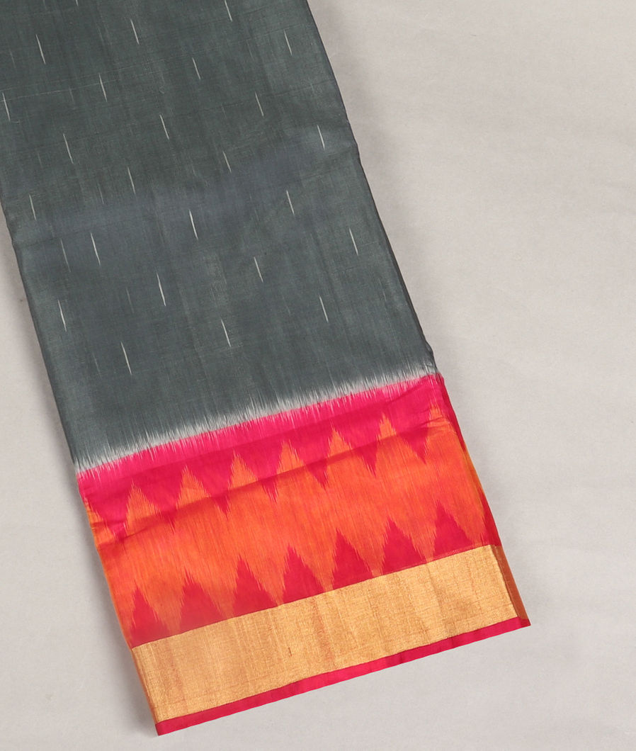 Grey Pochampalli Silk Cotton Saree T416790-image