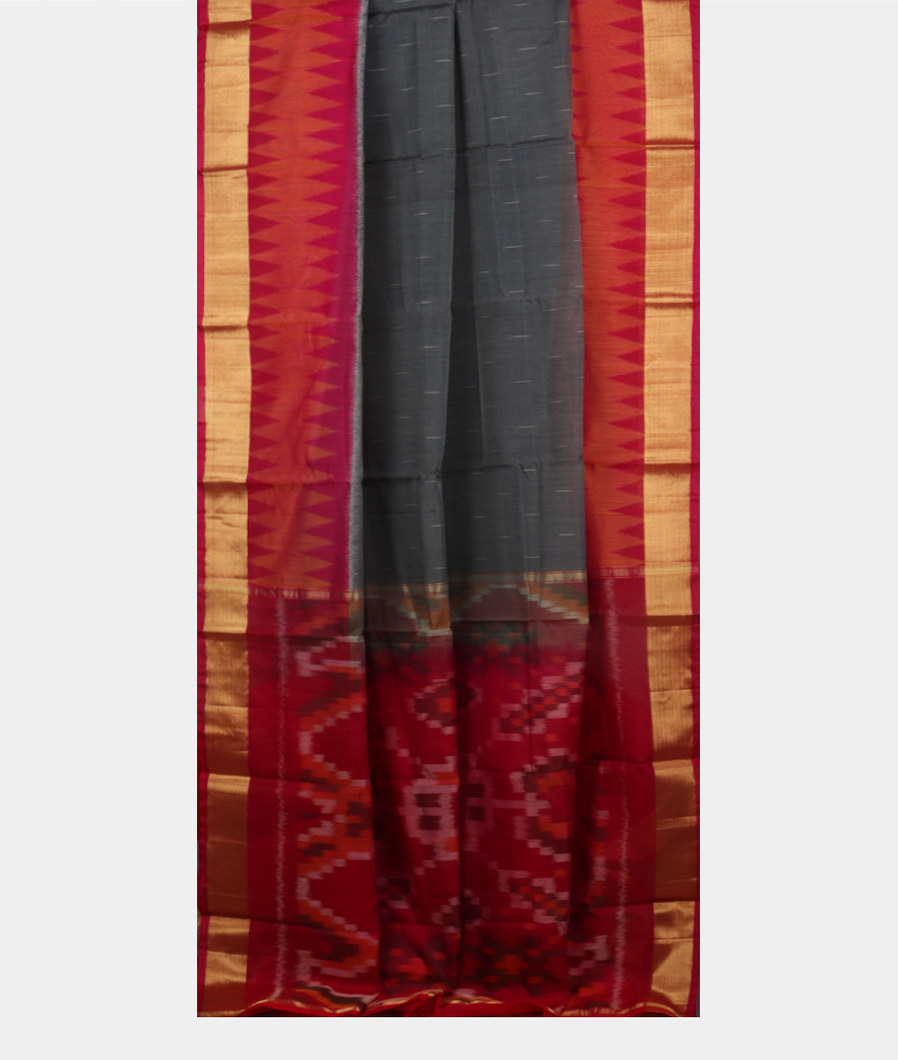 Grey Pochampalli Silk Cotton Saree T4167902