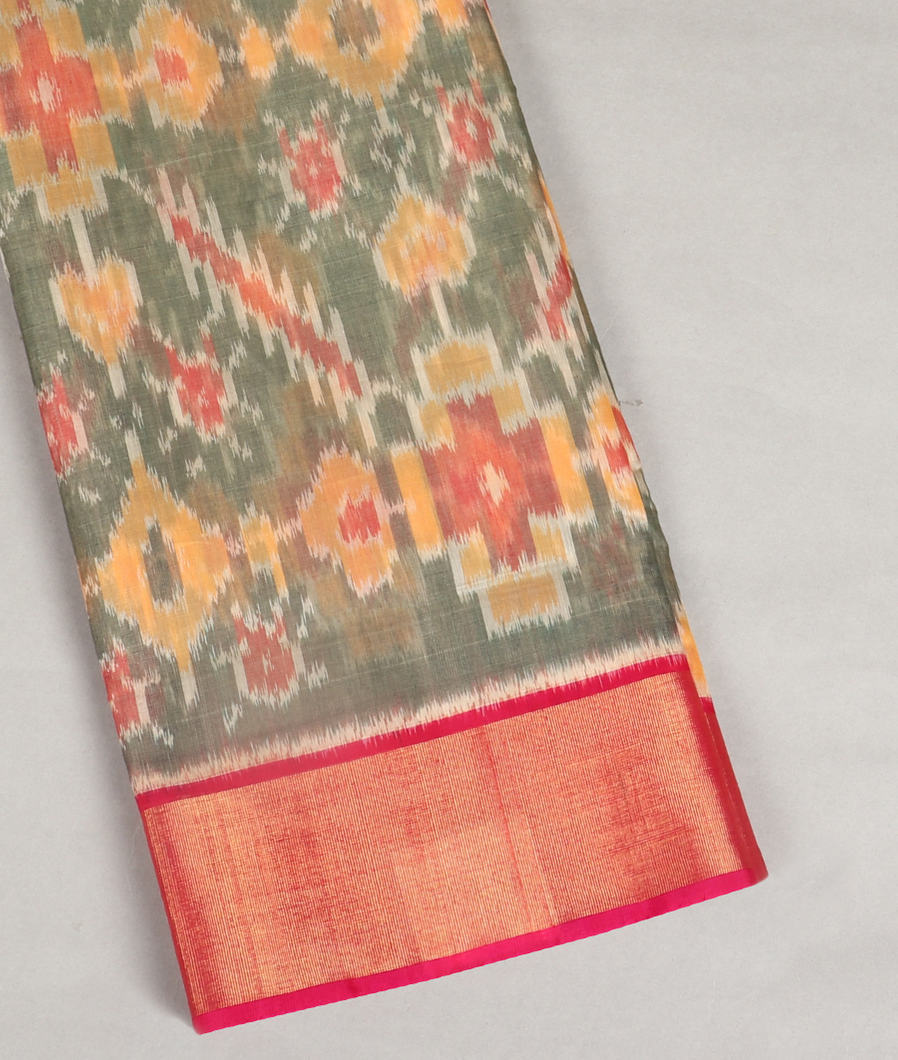 Greenish Grey Pochampalli Silk Cotton Saree T416801-image