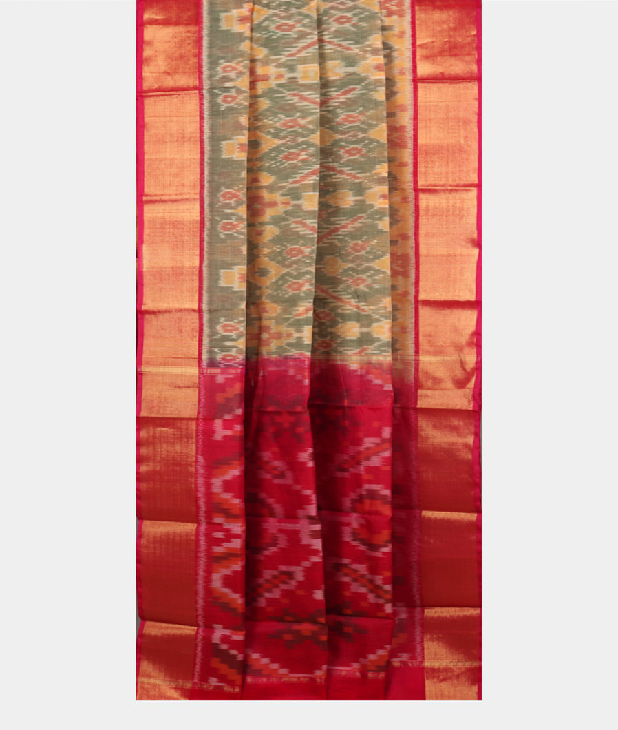 Greenish Grey Pochampalli Silk Cotton Saree T4168012