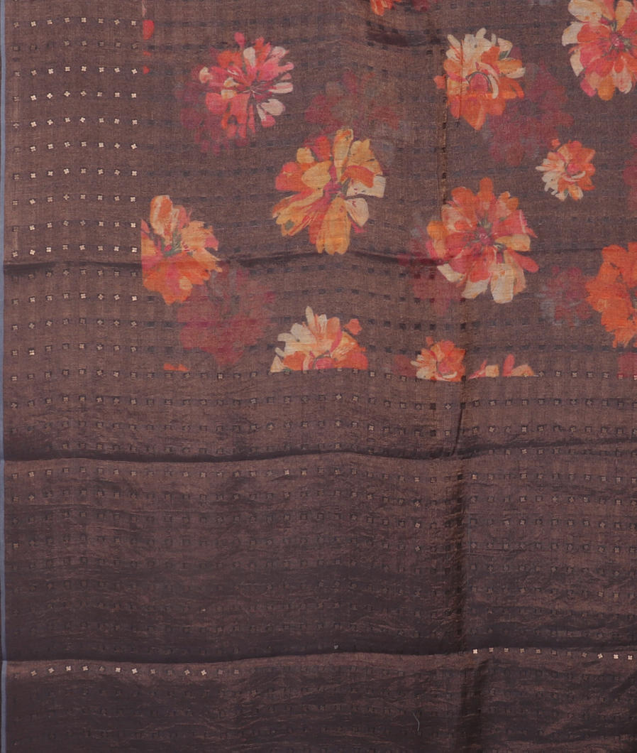 Midnight Blue Tissue Tussar Printed Saree T4134824