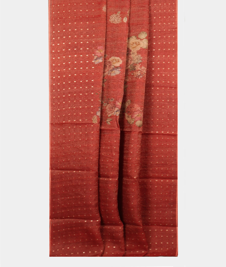 Red Tissue Tussar Printed Saree T4001132