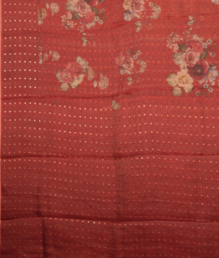 Red Tissue Tussar Printed Saree T4001134