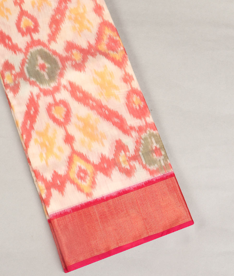Off - White Pochampalli Silk Cotton Saree T416831-image