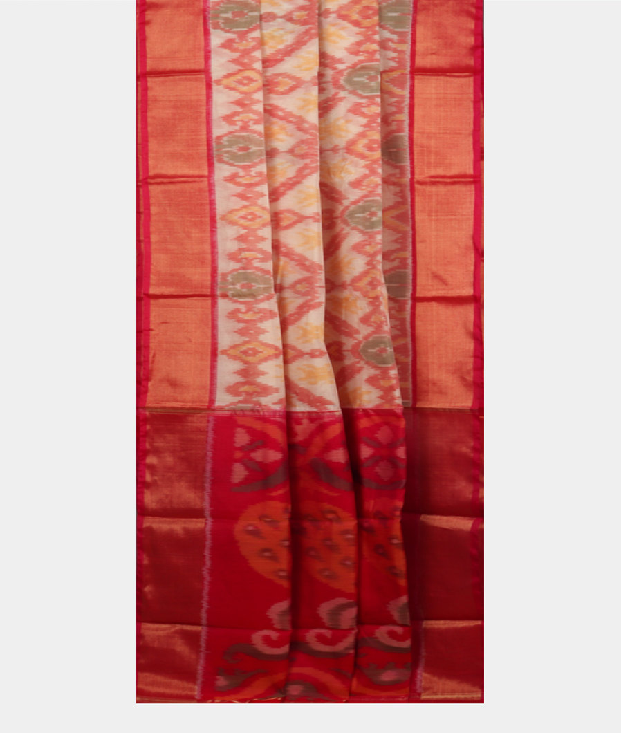 Off - White Pochampalli Silk Cotton Saree T4168312