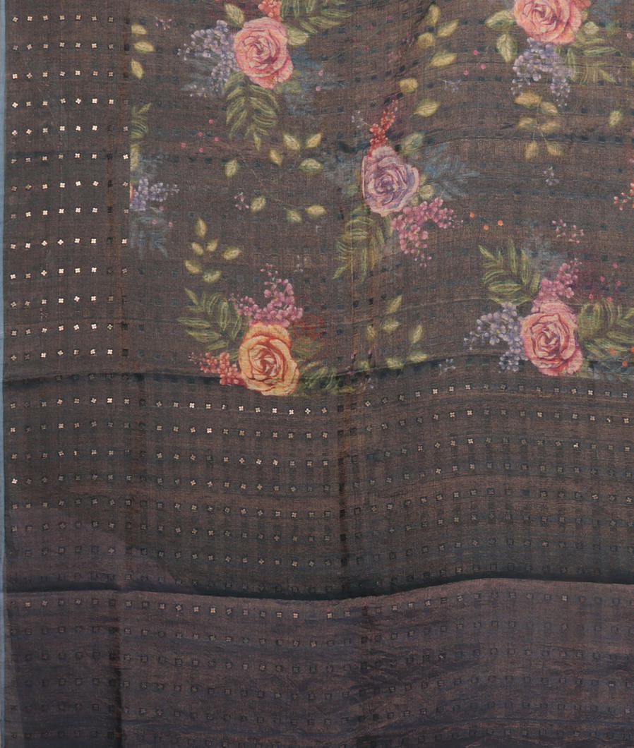 Blue Tissue Tussar Printed Saree T4134804