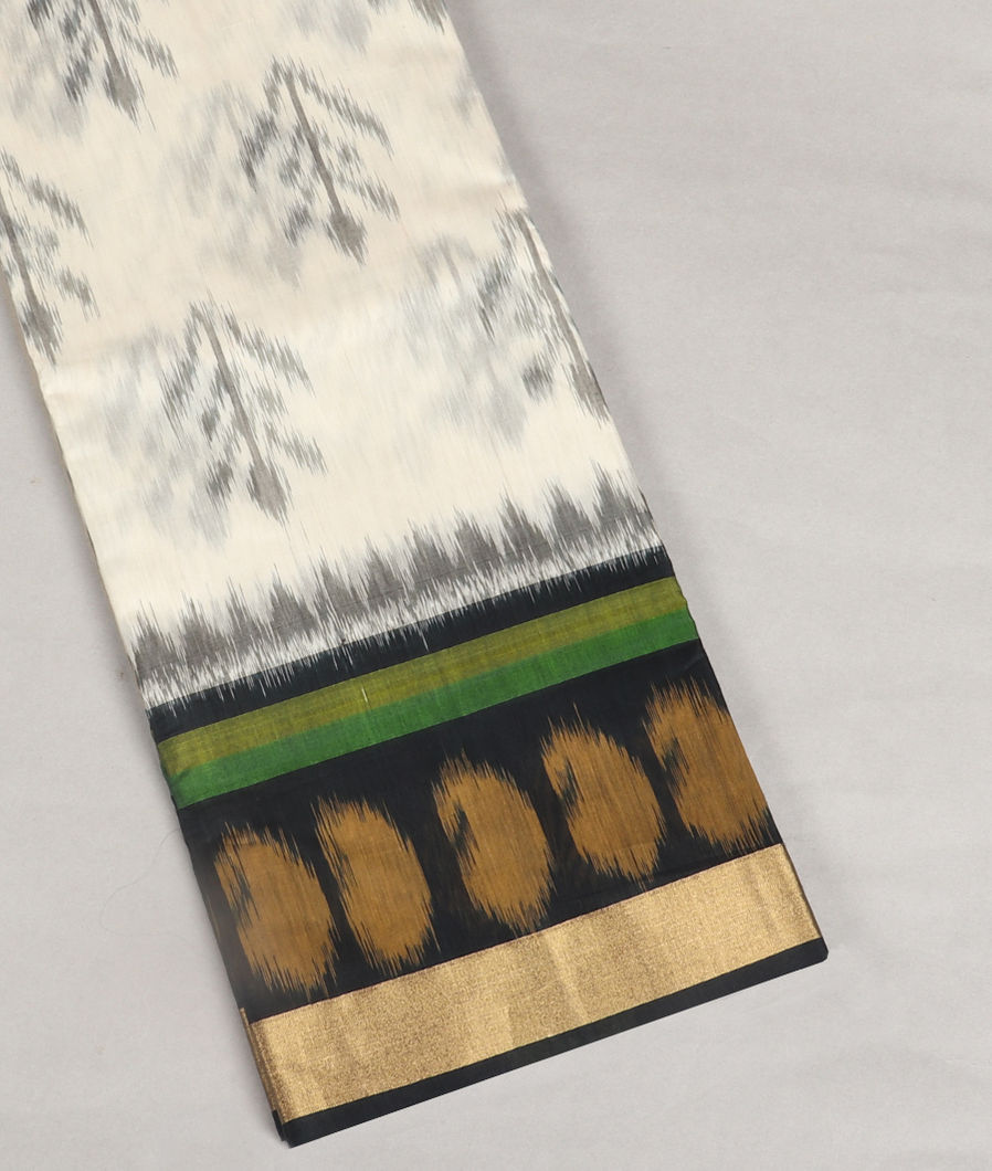 White Pochampalli Silk Cotton Saree T416804-image