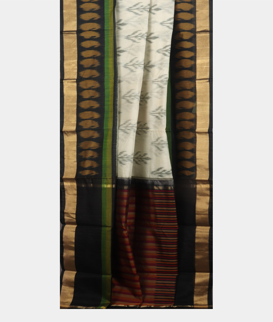 White Pochampalli Silk Cotton Saree T4168042