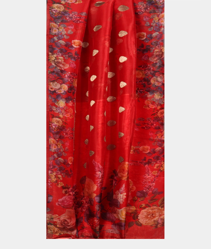 Red Kora Organza Printed Saree T4163412