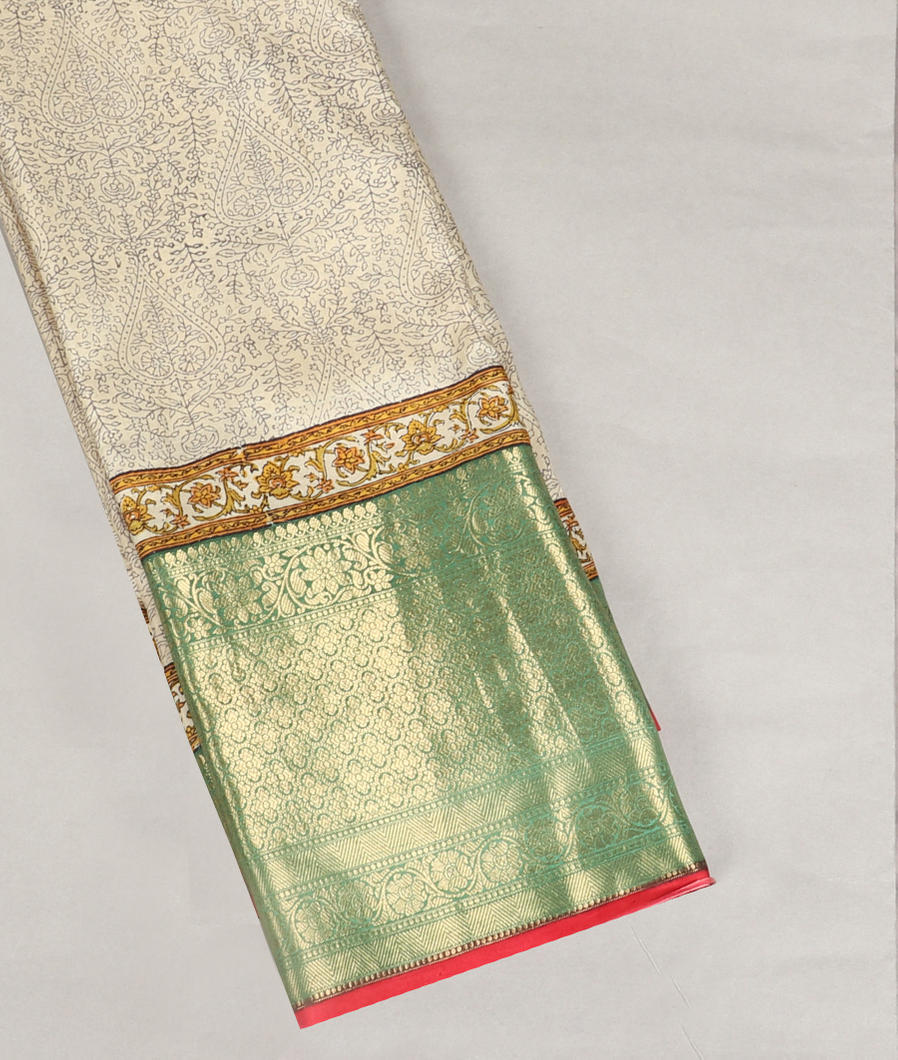 White Printed Silk Saree T298278-image