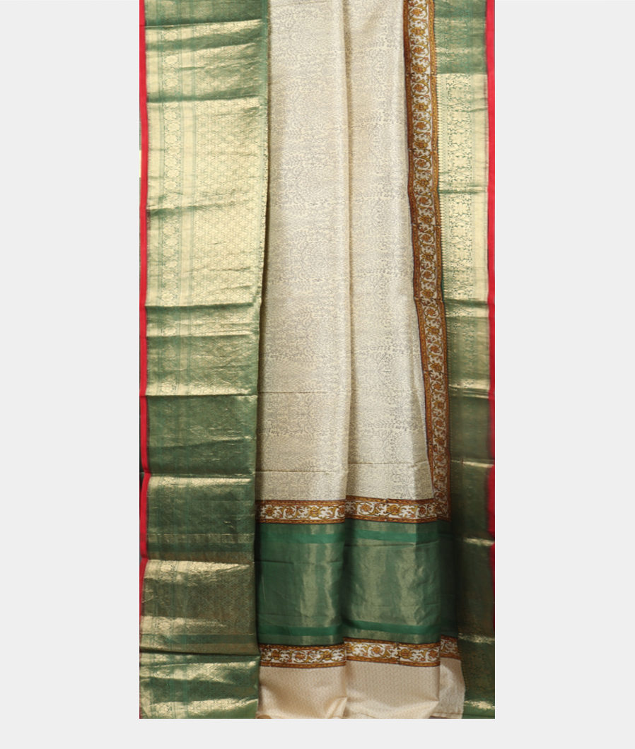 White Printed Silk Saree T2982782