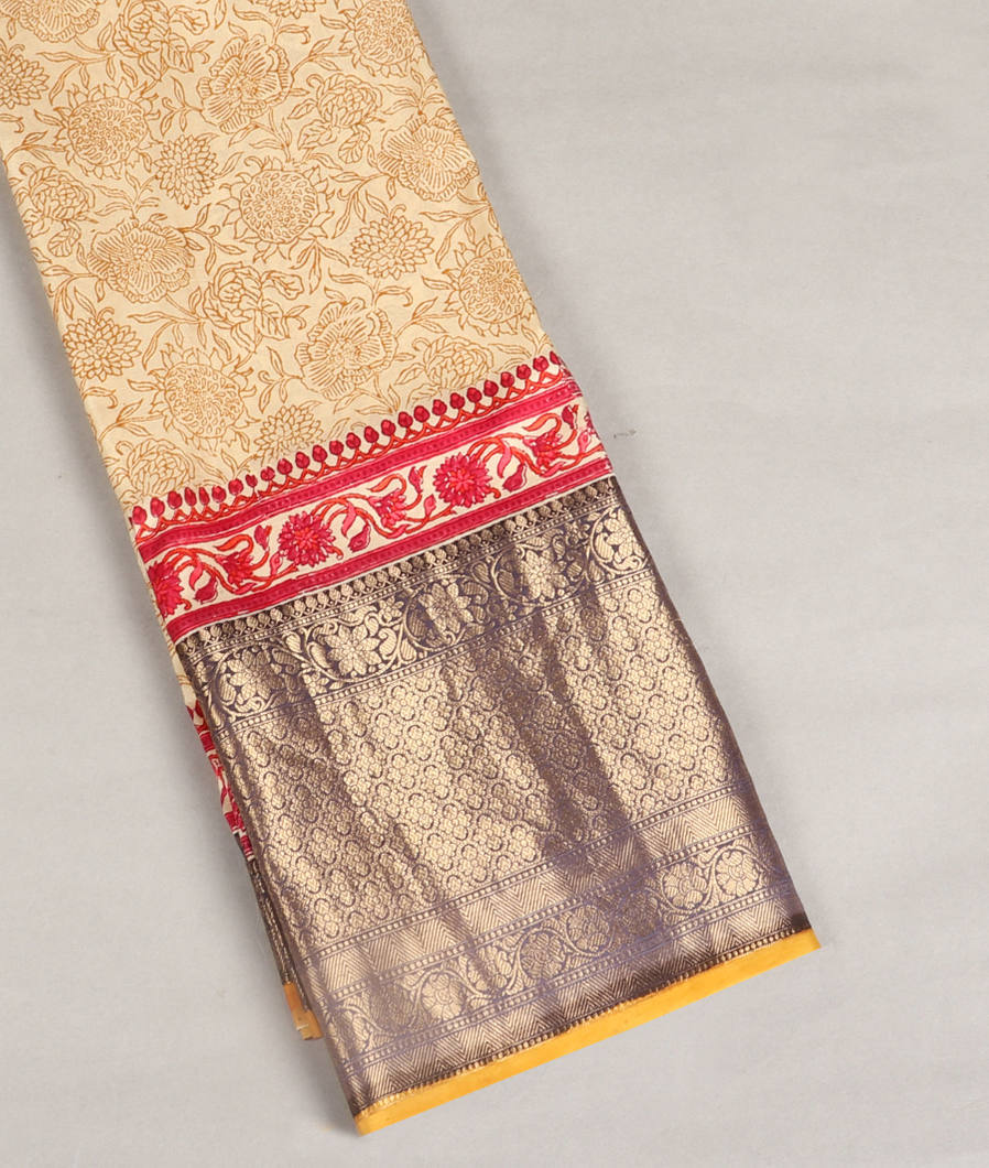 Cream Printed Silk Saree T298282-image