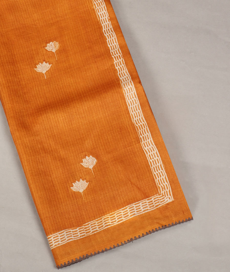 Yellow Tussar Printed Saree T415046-image