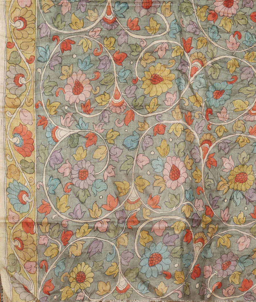 Yellow Tussar Printed Saree T4150463