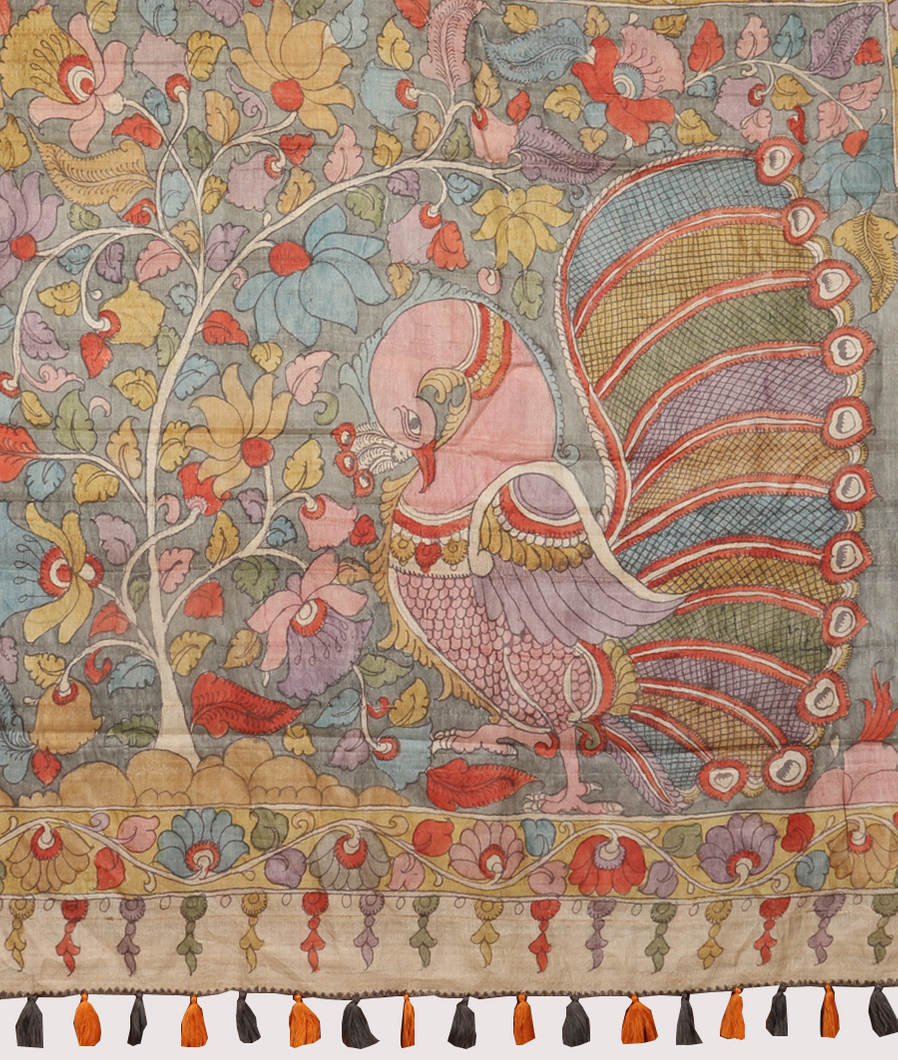 Yellow Tussar Printed Saree T4150464